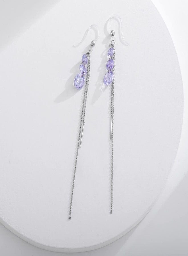 KMEOSCH Plastic Earrings,KMEOSCH Stylish and Comfortable Plastic Drop Earrings with Hypoallergenic Hooks for Sensitive Ears - Purple Cubic Zircon Dangle and Tassel - Image 3